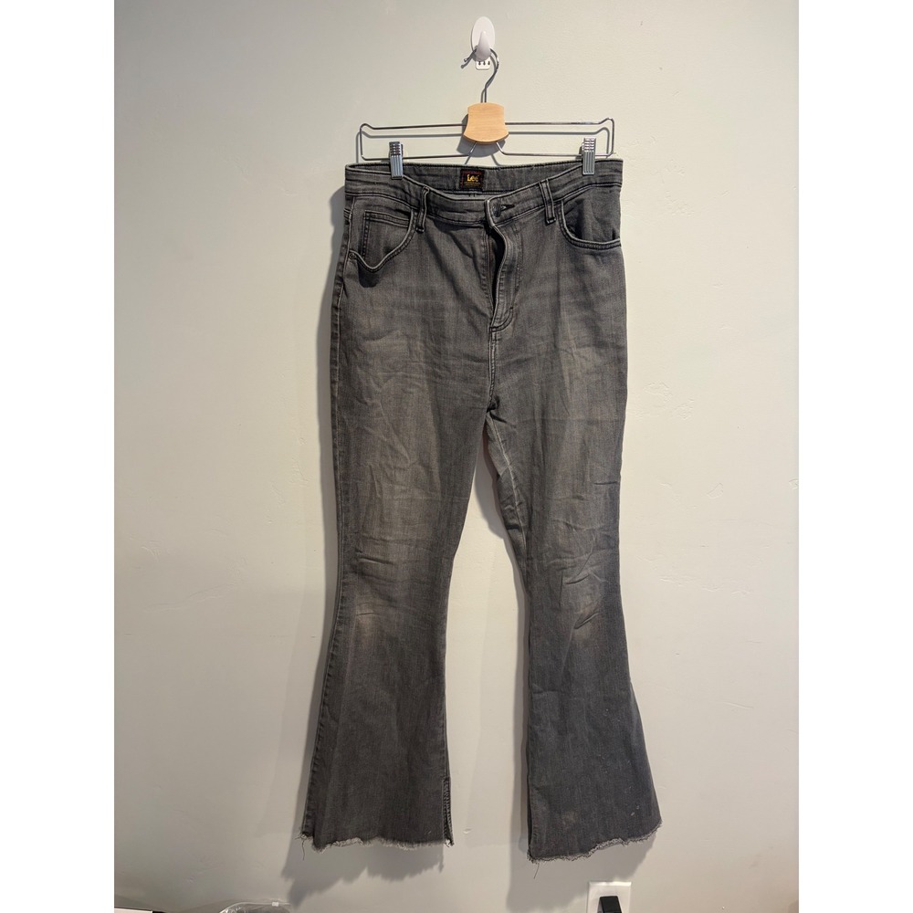 Lee Womens High Rise Flare Jeans Charcoal Gray Frayed Hem Size 14M 112344577